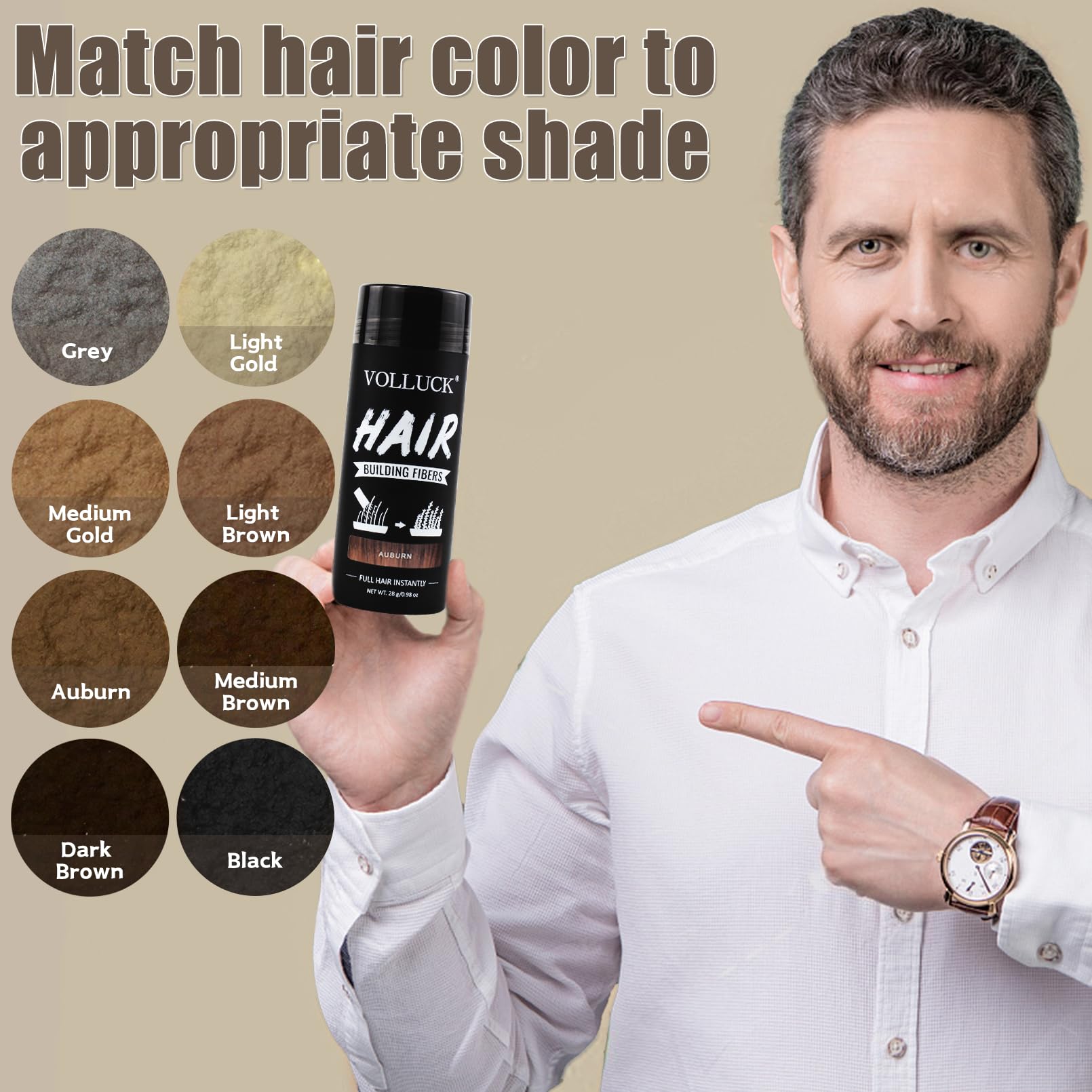 VOLLUCK Hair Fibres 28g, Instant Coverage for Thinning Hair, Adds Natural Thickness & Fullness, Lightweight, Natural Look - Image 3