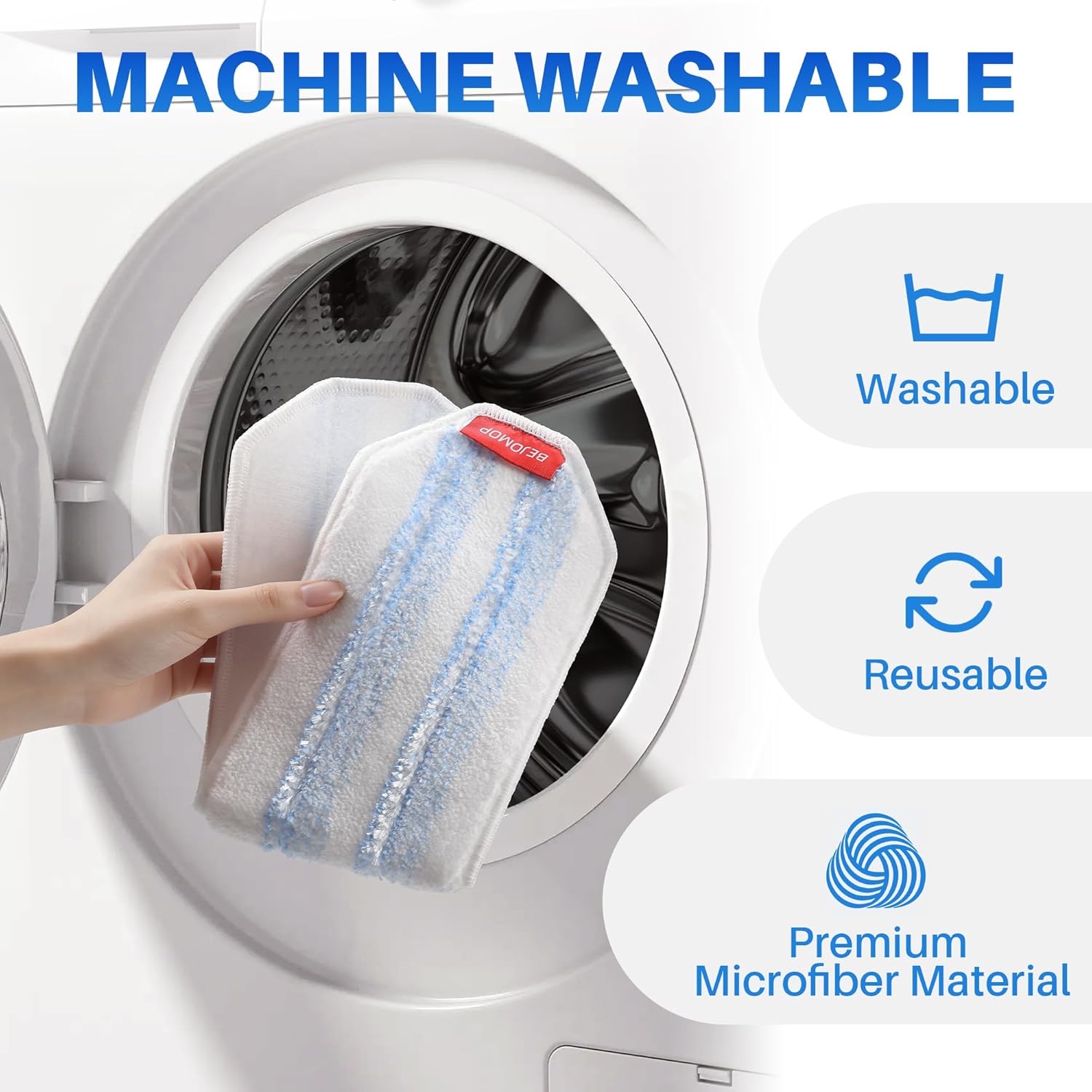 18 PCS Mop Pads, 15.95” x 4.33” Reusable Microfiber Mop Pads Replacements Compatible with Ocedar H2prO Flat Mop, Washable Replacement for Wood Floor, Blue & White Stripes Wet Pads Refill