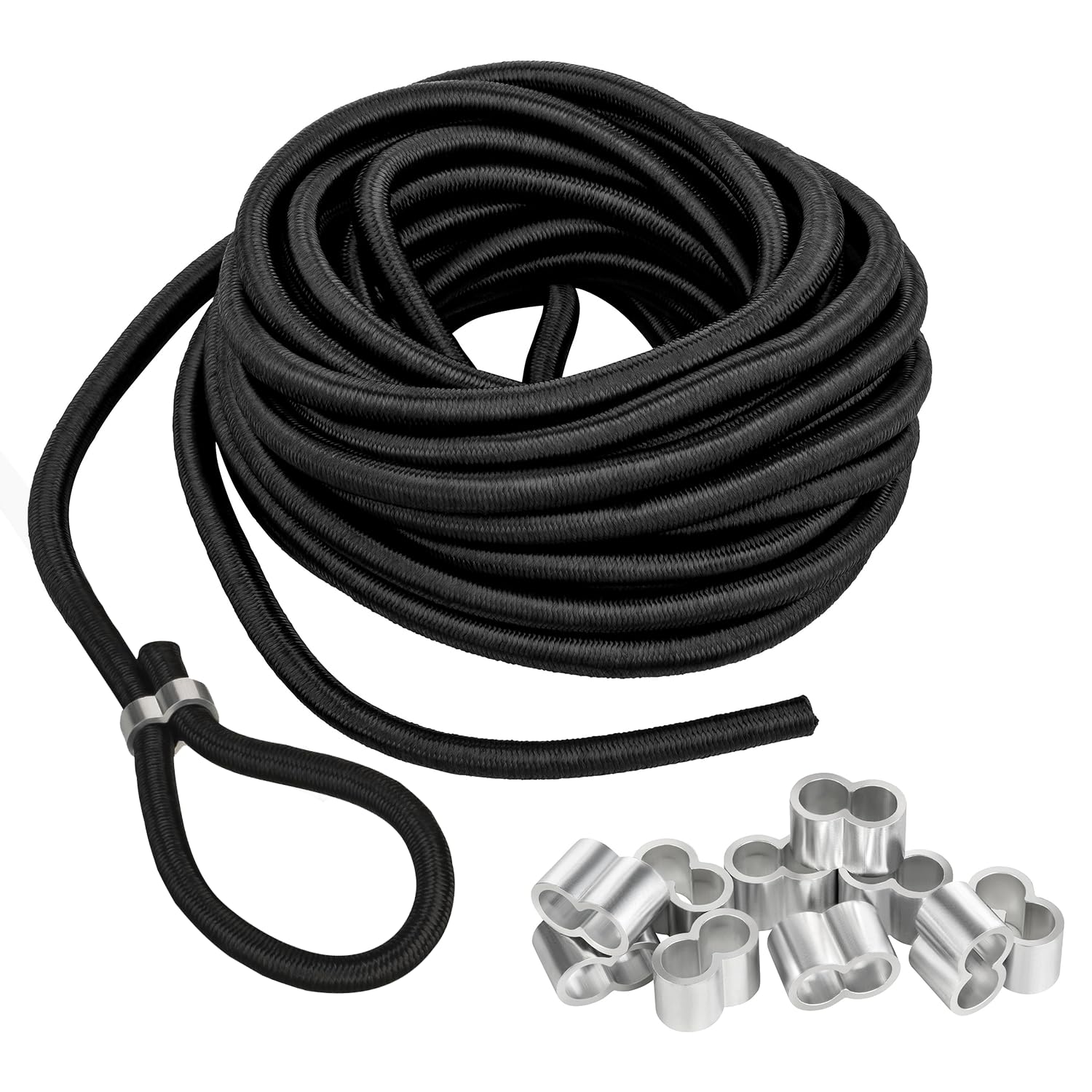 Rubber Cord, 10 Metres, Expander Rope, 6 mm Rubber Cord for Trailers, Includes 10 Choke Clamps