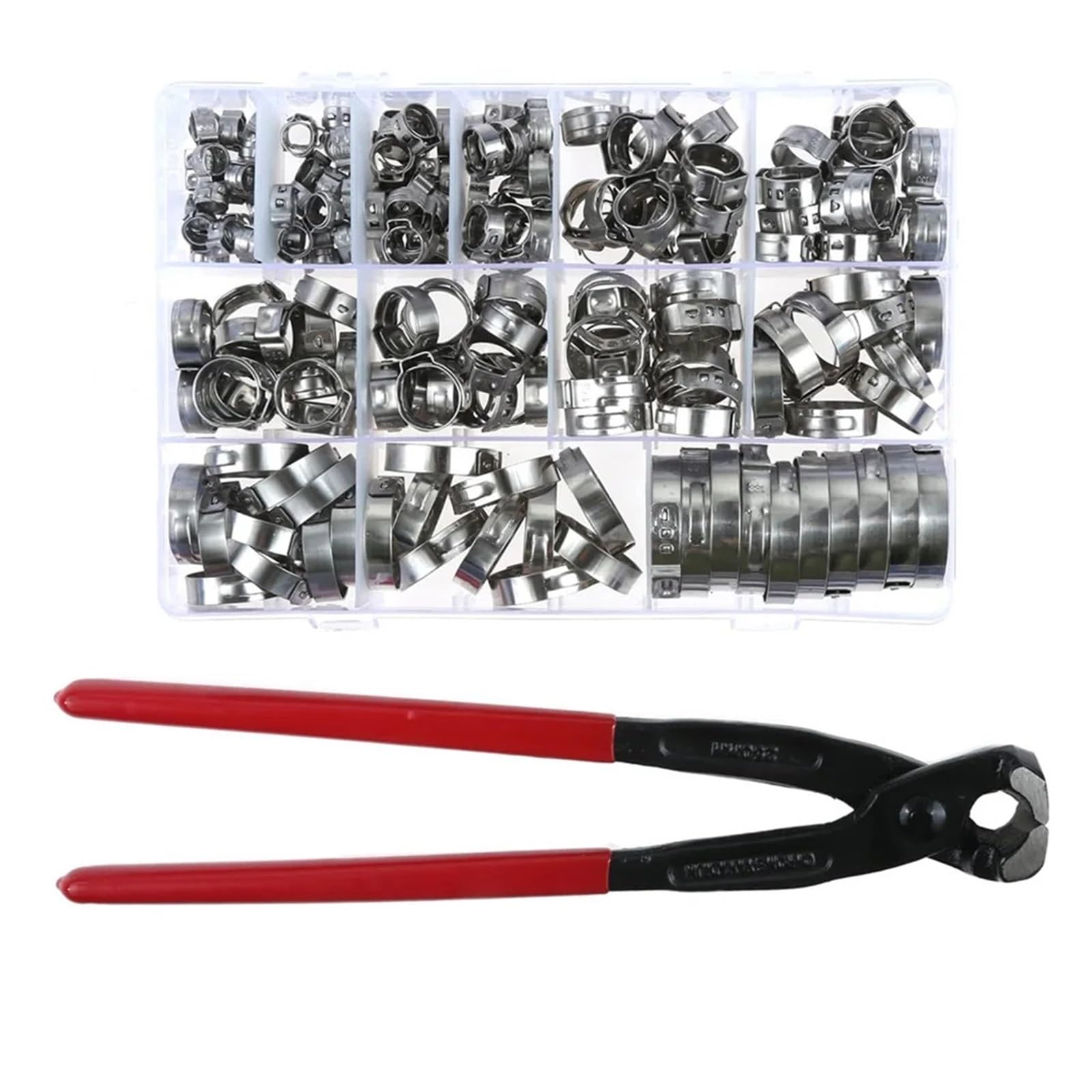 Kcdfdvjfbm One Color 185Pcs 304 Stainless Steel Single Ear Hose Clamps With Ear Clamps Pincer, 5.3-33.1Mm Stepless Cinch Rings Crimp Hose Clamps Kit