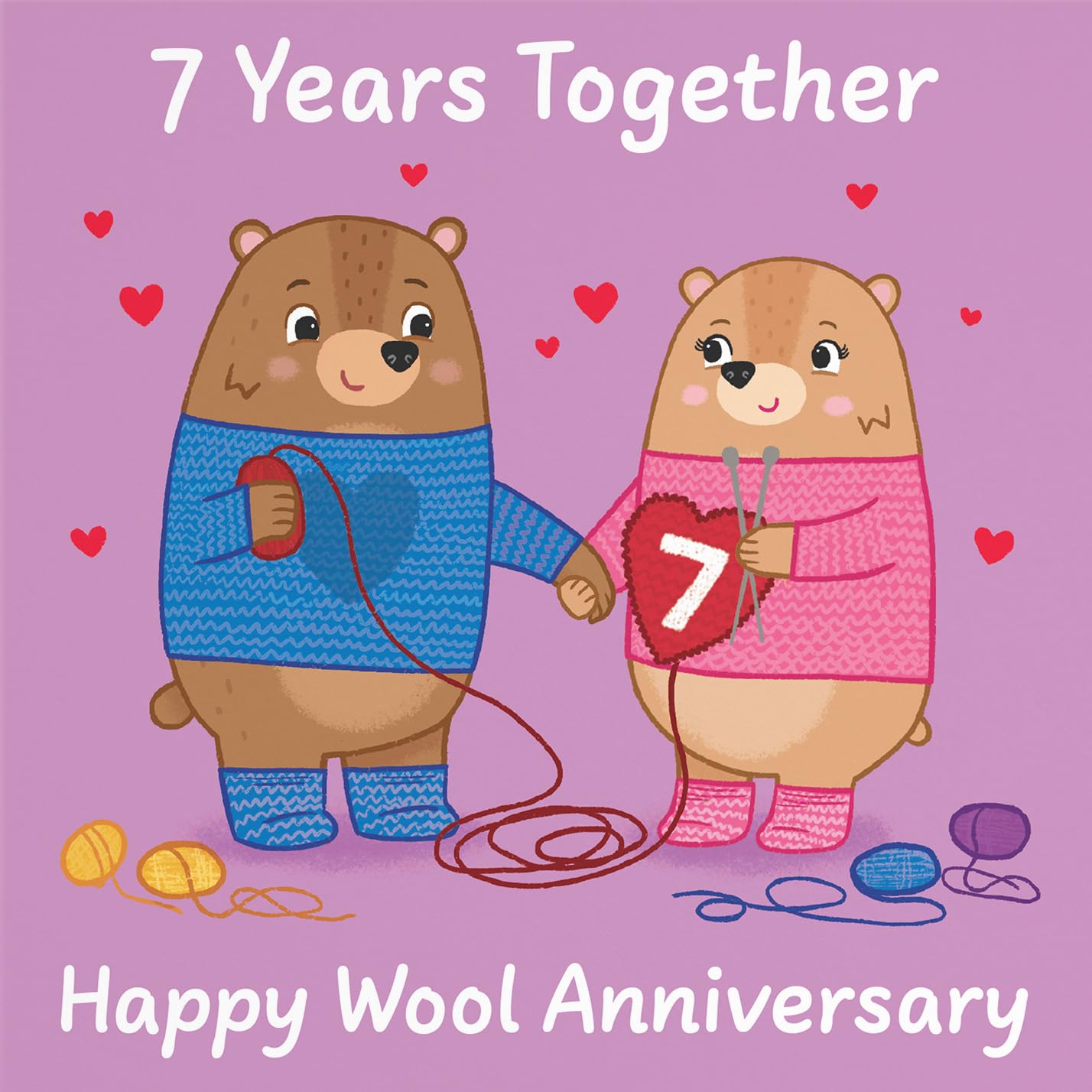 Hunts England, Cute 7th Anniversary Card, Wool Anniversary, Bears, Seventh Anniversary, 7 Years, for Him Her, Couple, Men - Image 2