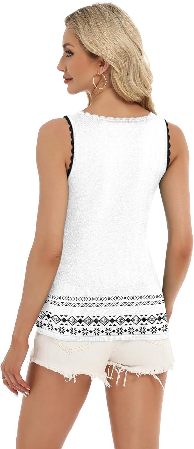 LOMON Womens Scoop Neck Tank Tops Sleeveless Ribbed Knit Scallop Edge Shirts Summer Casual Sexy Sweater Vest S-XXL - Image 4