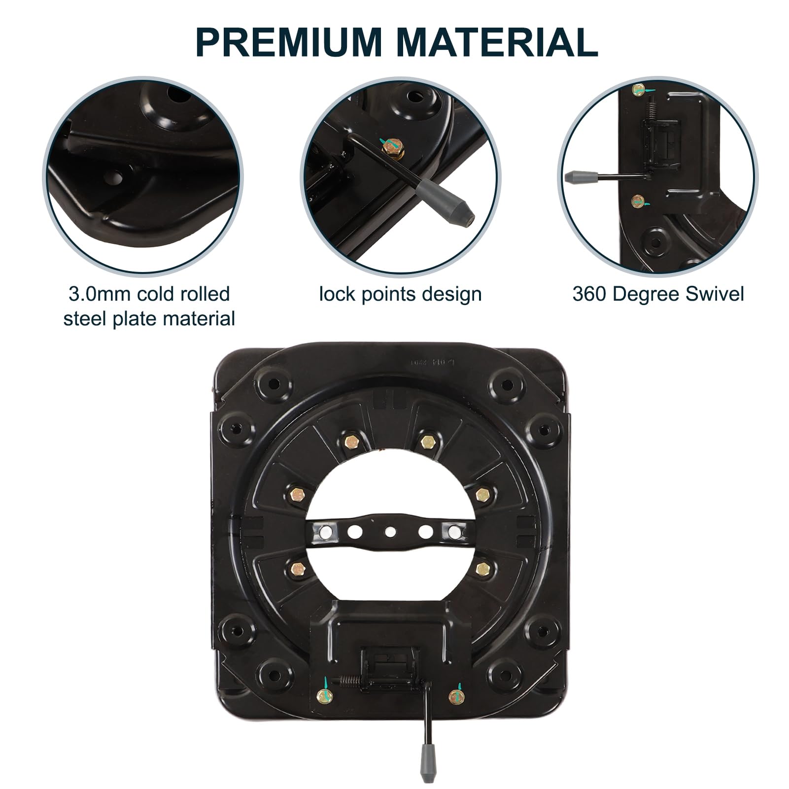 Base Pivotante Siège 360° - Plaque Acier Laminé à Froid - Charge 130kg - Pour Camping-Car, Bateau, Bus