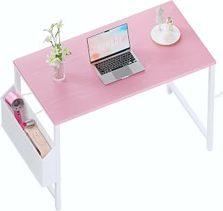 PAMRAY 32 Inch Small Computer Desk with Storage Bag & Headphone Hook - Compact Home Office Study Table for Small Spaces