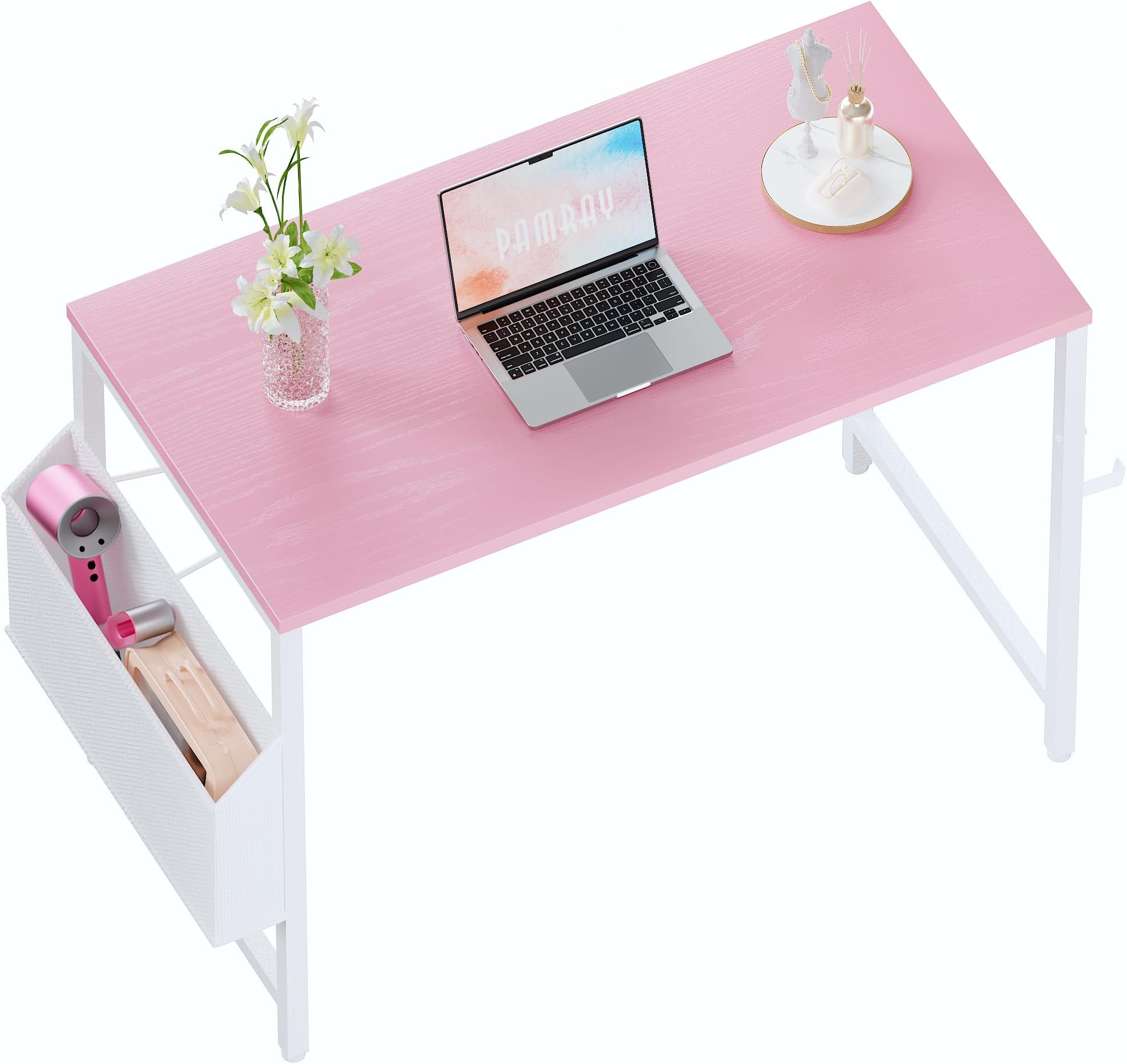Pamray 32 Inch Computer Desk for Small Spaces with Storage Bag, Home Office Work Desk with Headphone Hook, Small Office Desk Study Writing Table