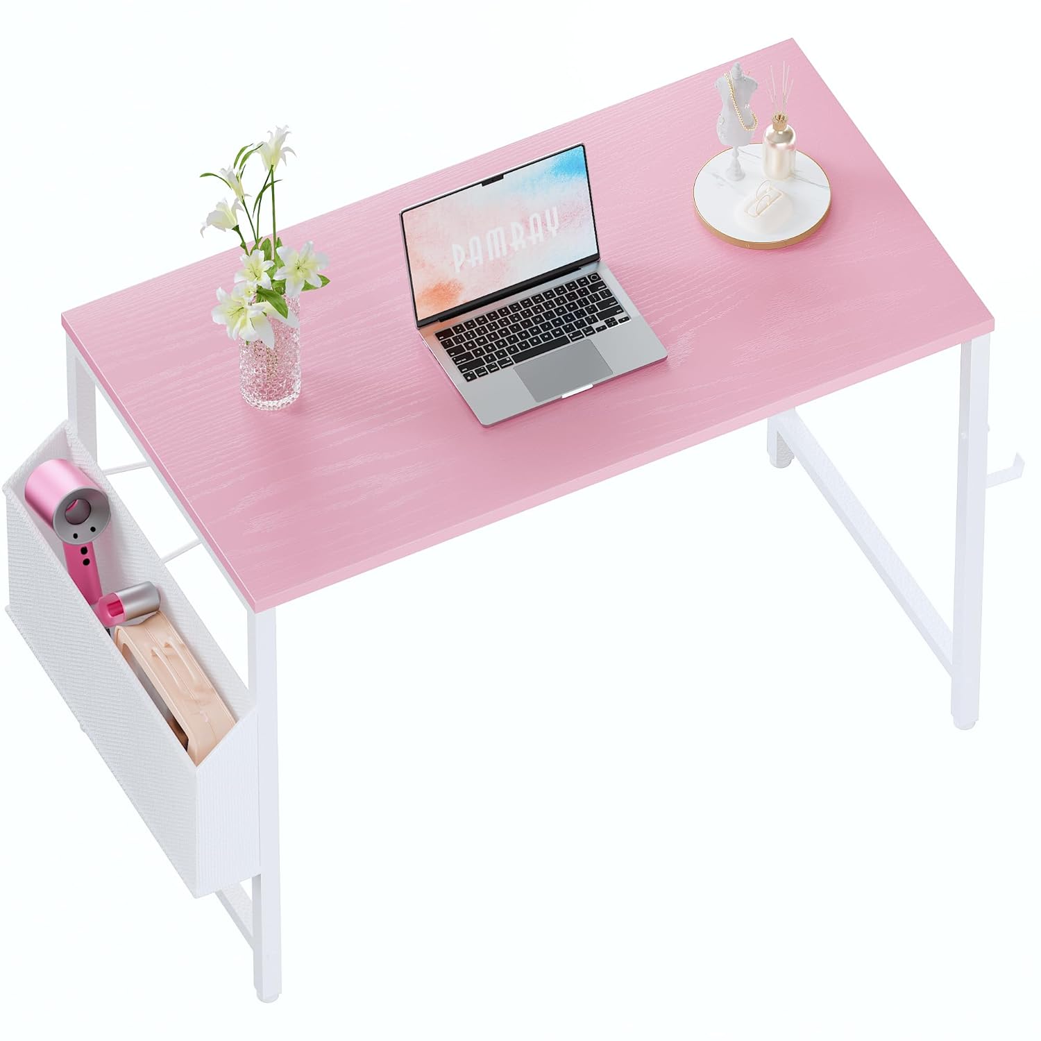 Pamray 32 Inch Computer Desk for Small Spaces with Storage Bag Home Office Work Desk with Headphone Hook