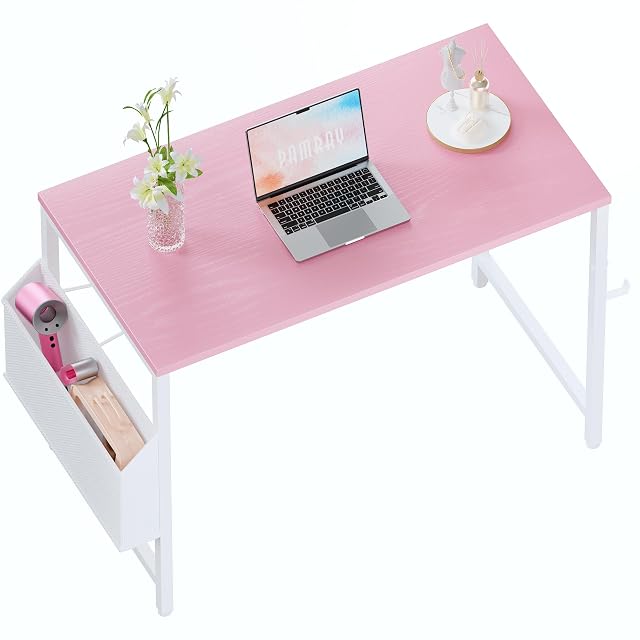 Pamray 32 Inch Computer Desk for Small Spaces with Storage Bag Home Office Work Desk with Headphone Hook