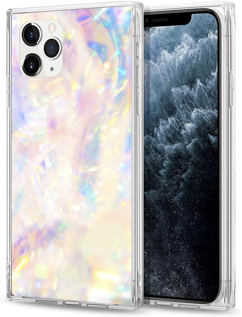 EZICOK Cool Square Case for iPhone 11 Pro with Corners Summer Ice Cube Iridescent Chic Fashion Style Fluorescent Phone Reinforced Shockproof Apple Crystal Clear Cover, 5.8inch - Iridescent