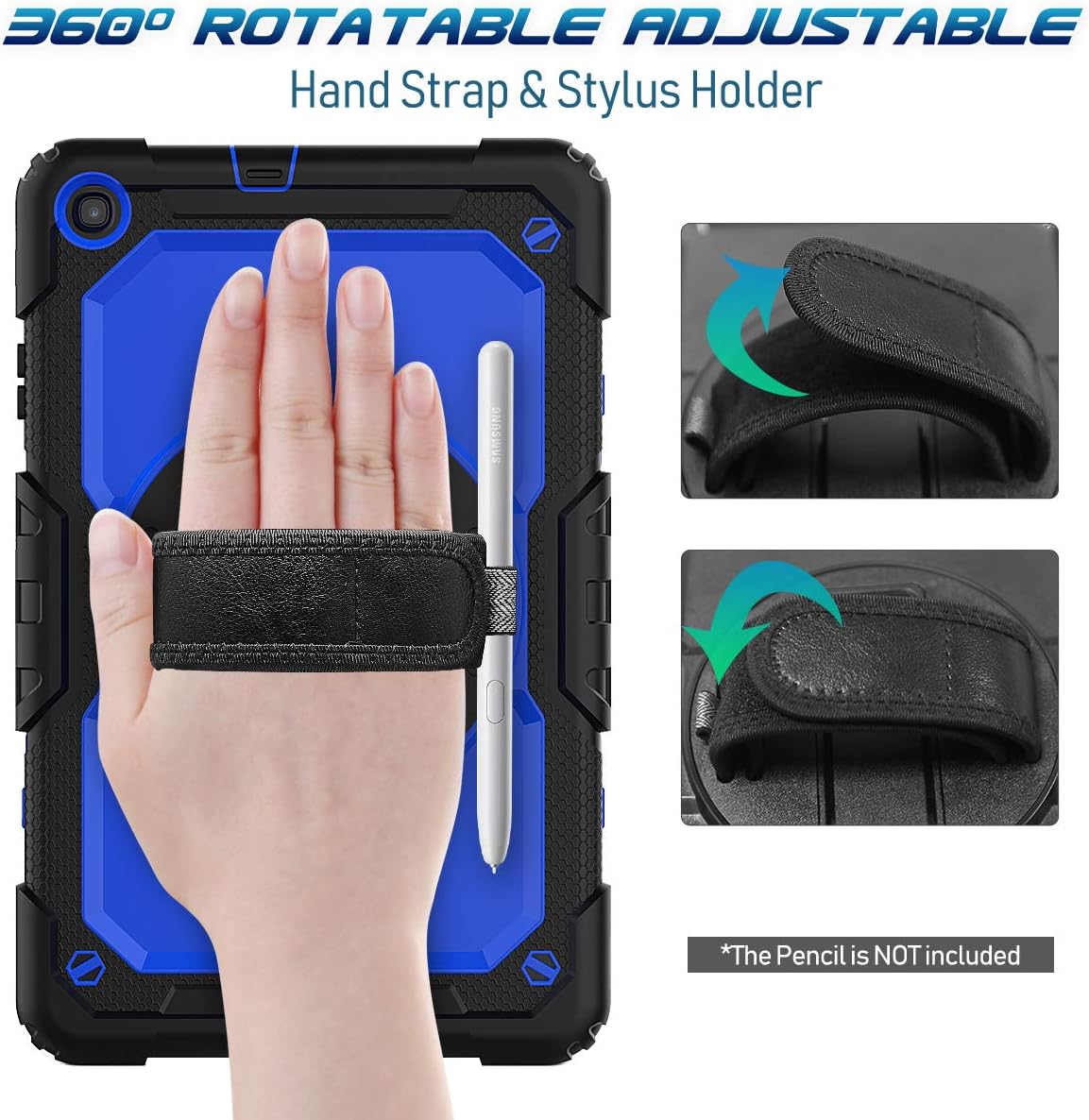 Timecity for Samsung Galaxy Tab A 10.1 Case 2019, Only Fit (SM-T510/ SM-T515/ SM-T517 Case), Drop Proof with Hand Strap Stand Screen Protector Pencil Holder for Galaxy Tab A 10.1 Case - Dark Blue for Tab A 10.1 inch 2019 Dark Blue