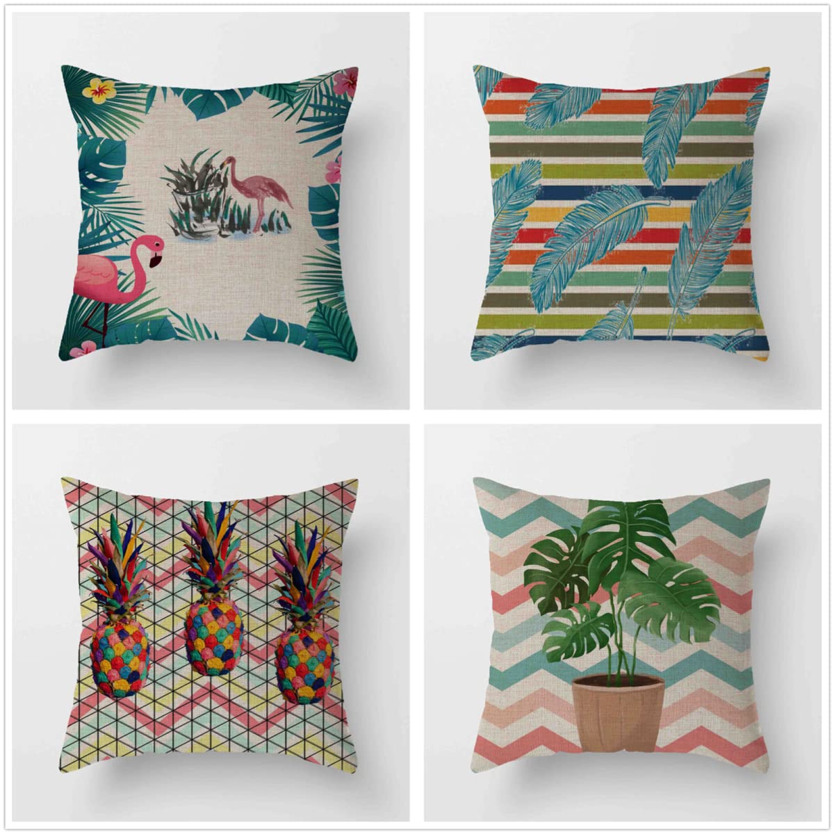 Vendimia coloreada 4 Piezas 50x50cm Fundas Cojines, Impresión en HD con Cremallera Oculta Cojines Decorativos, Lino Cojines para Sofa Sala de Estar Dormitorio Automóviles Fundas de Cojines J-2261
