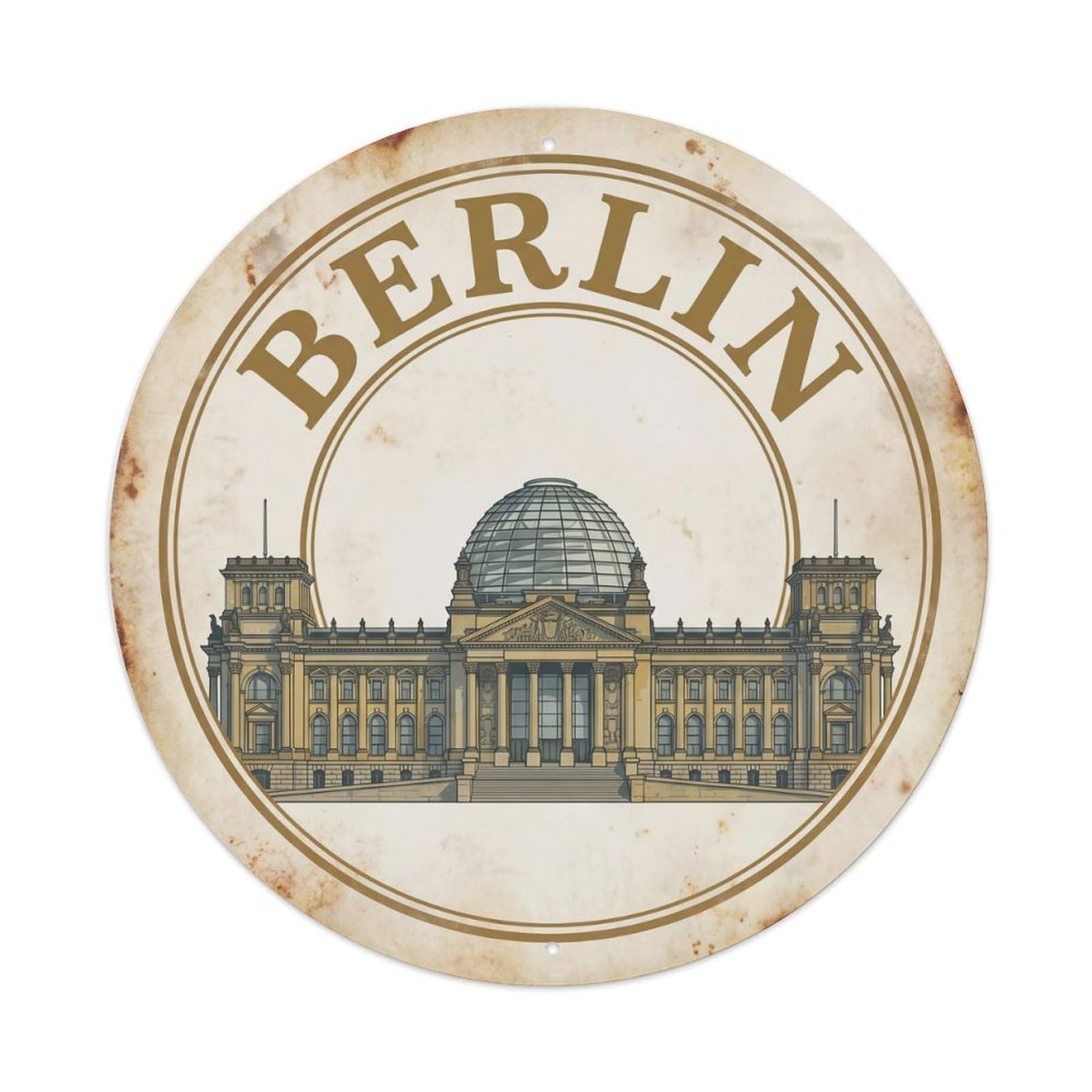 Vintage Travel Berlin Reichstag Cultural Metal Tin Sign Plaque Wall Decor for Cafe, Club Bar, Office, Home Garden Round Metal Poster 8x8Inch