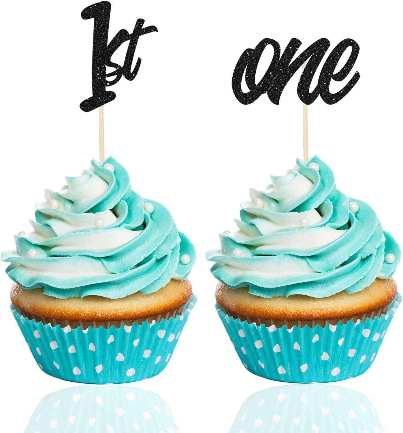 Siipoo Black Glitter 1st Birthday Cupcake Toppers One