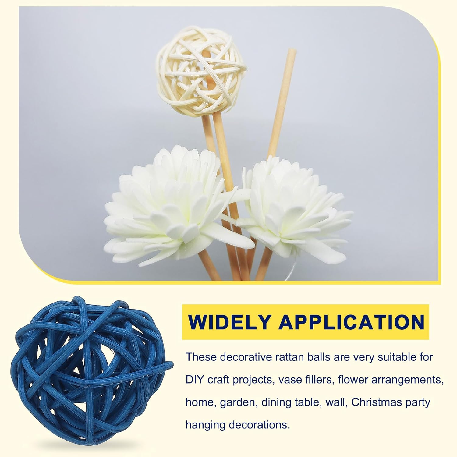 MECCANIXITY 6 Pcs Wicker Rattan Balls 1.2 Inch Rattan Decorative Balls Vase Fillers for Wedding Party Centerpiece Bowls Home Decoration, Blue