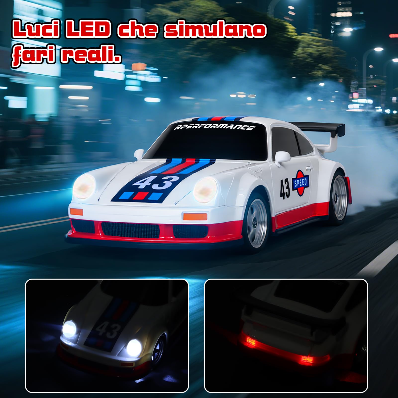 Joellfuner Macchina Telecomandata Drift, 1:43 Mini RC Drift Car, Auto Telecomandata, Micro Macchina Telecomandata con Luce LED, 15km/h, Auto Giocattolo per Bambini di 14 Anni (Standard)