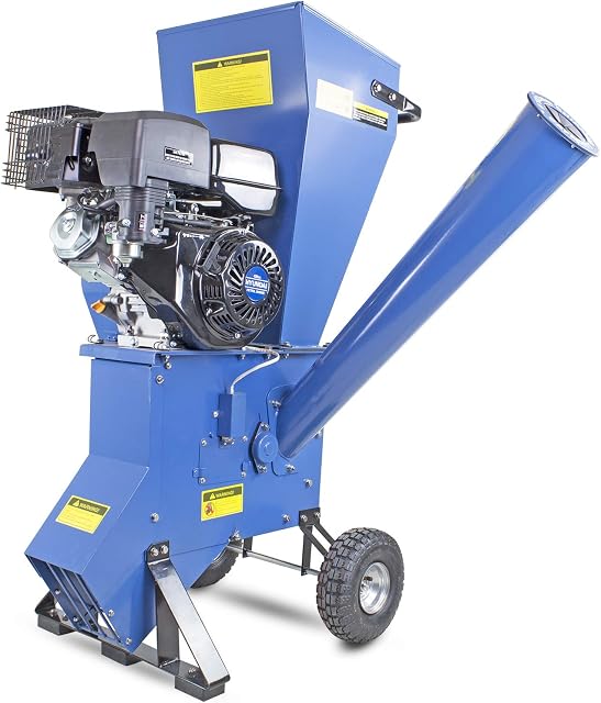 Hyundai 420cc 102mm Petrol 4-Stroke Garden Wood Chipper Shredder Mulcher, Two Off-road Tyres, 102mm Maximum Chipping Capacity, 200-3600rpm Blade Speed, 3 Year Warranty