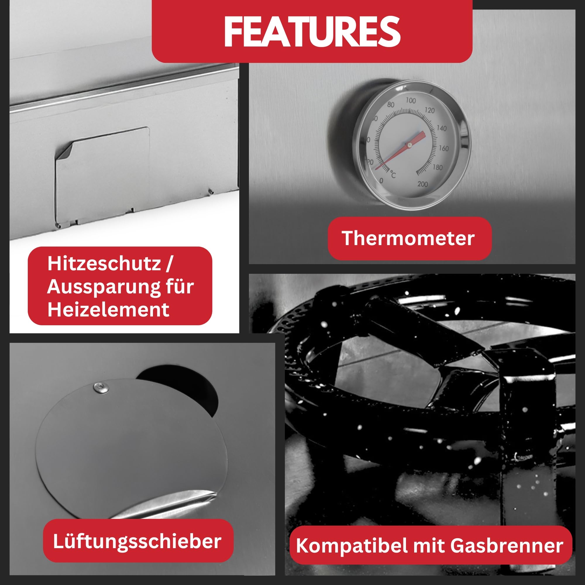 Räucherofen Jumbo 110 Pro II Starter Set – galvanisierter Stahl, große Räucherkammer, inkl. Thermometer, Haken, Körbe, Tropfblech & Feuerschale (Starterset + Gasbrenner)