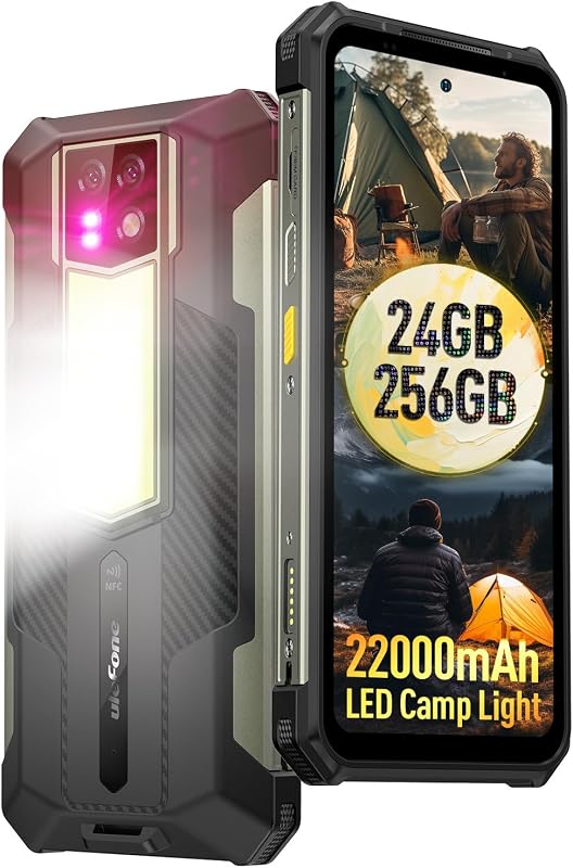 Ulefone Armor 24 Rugged Phones, 22000mAh(66W), MTK Helio G96 24GB+256GB Android 15, IP68/69K, 64MP+64MP Night Vision Camera, 6.78" FHD+ Corning Gorilla Screen, 1000LM LED Light, Dual 4G, IR Blaster