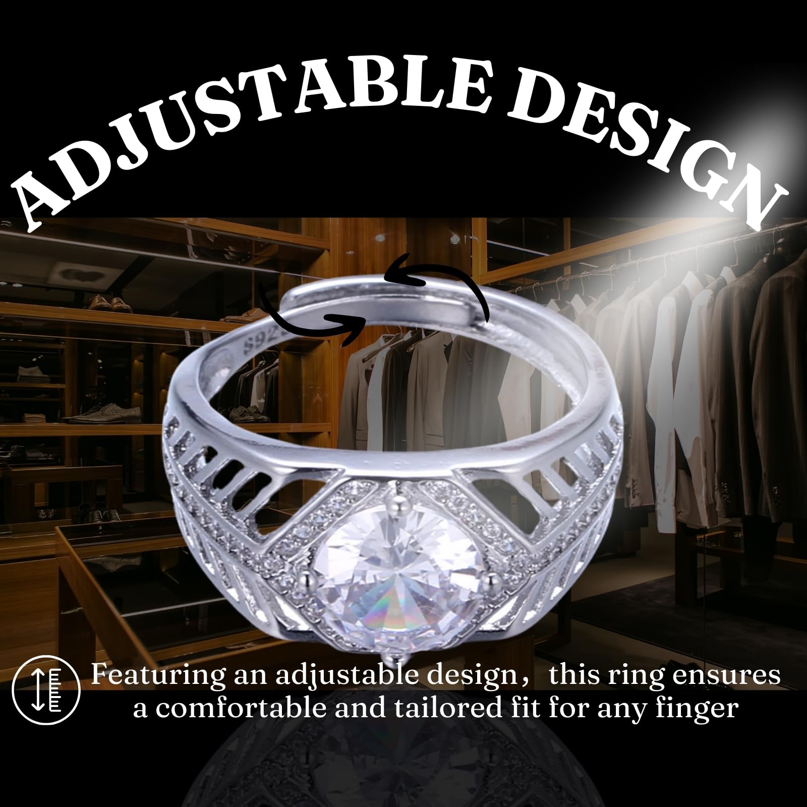 Halukakah Herren Moissanite Ring 925er Sterlingsilber mit 2 Karat Diamant und Zertifikat,2,0ct Luxusschmuck für Verlobungen,Verstellbare Größe,Marine Melodie,für Ehemann,Freund,Jubiläum,Hochzeit
