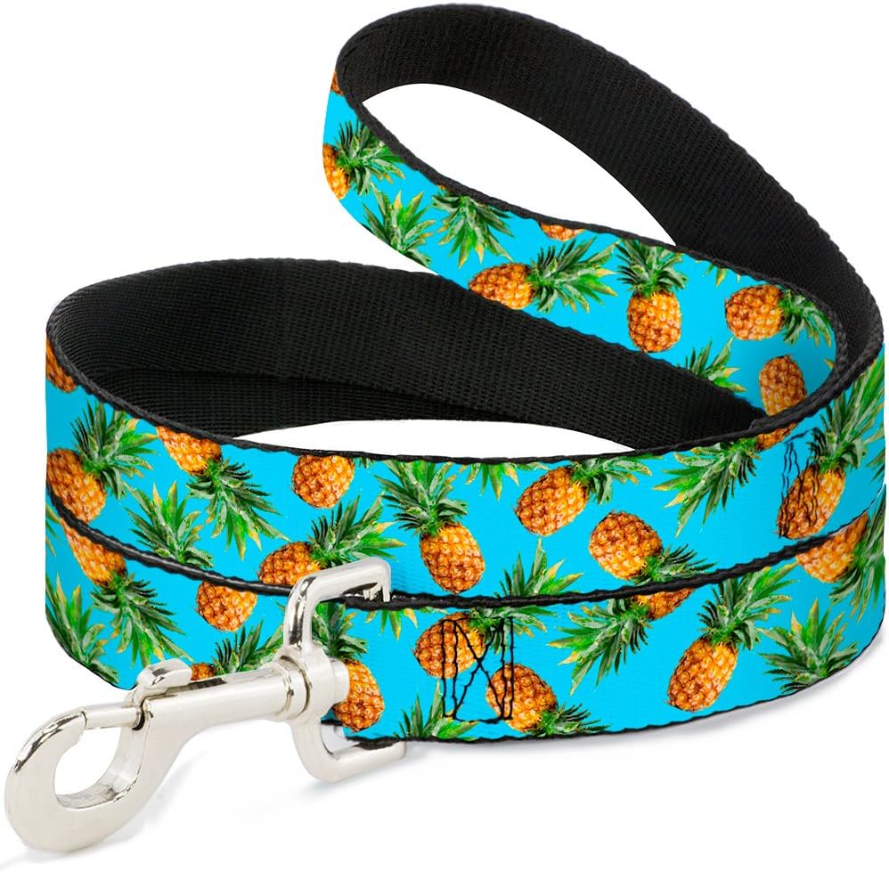 Dog Leash Vivid Pineapples Scattered Blue 4 Feet Long 1.5 Inch Wide