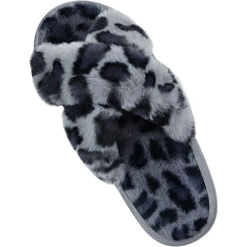 Women's Soft Plush Lightweight House Slippers Fuzzy Cross Band Slip on Open Toe Cozy Indoor Outdoor Slippers