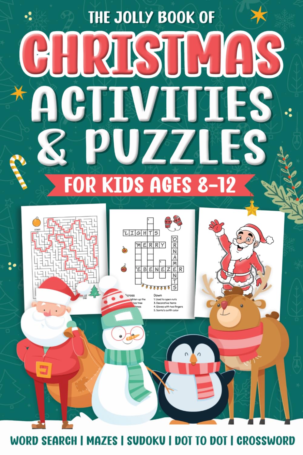 The Jolly Book of Christmas Activities and Puzzles for Kids Ages 8-12: Pocket Activity Book with 100+ Word Searches, Mazes, Crosswords, Sudoku, Dot-to-Dots, and More | Ideal as a Stocking Stuffer