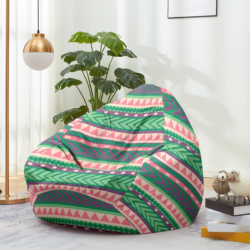 Fodera Per Pouf A Sacco A Forma Di Pera, 80x90 Cm, Con Stampa Foglia, In Lino Di Cotone, Con Cerniera, Senza Imbottitura, Per Adulti E Bambini - 3