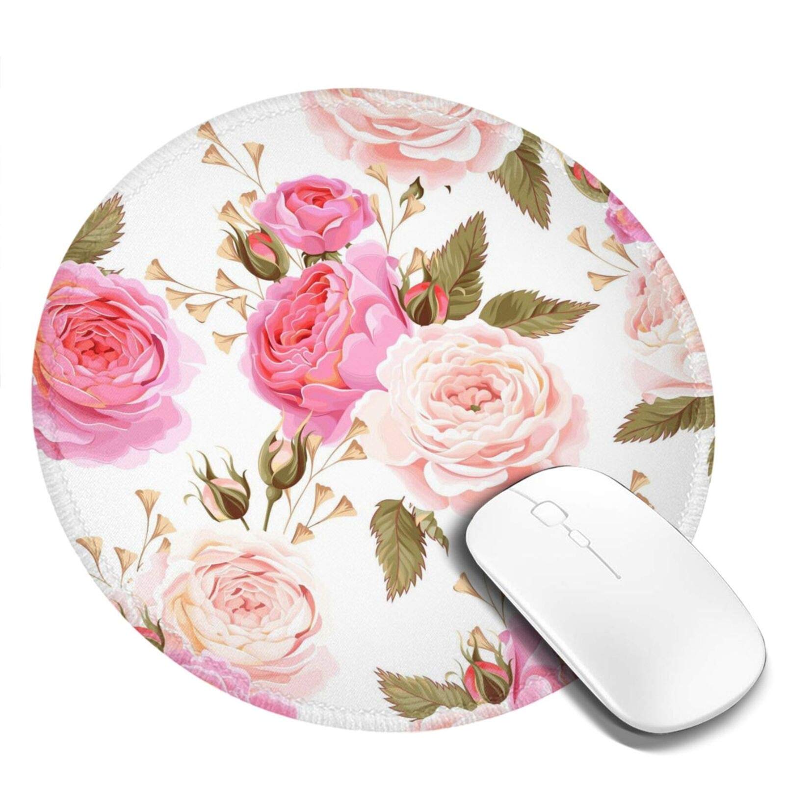 Tappetino Mouse Rotondo 20 Cm Con Fiori, Rose E Cactus Ad Acquerello - Base Antiscivolo In Gomma, Spesso 3 Mm Per PC E Ufficio - 4