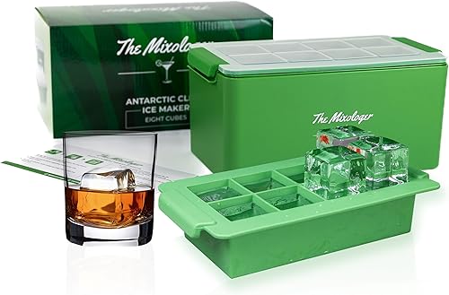 The Mixologer Máquina de hielo transparente Juego de 8 moldes de cubo antárticos Máquina de hielo artesanal para whisky, cócteles y bourbon Molde