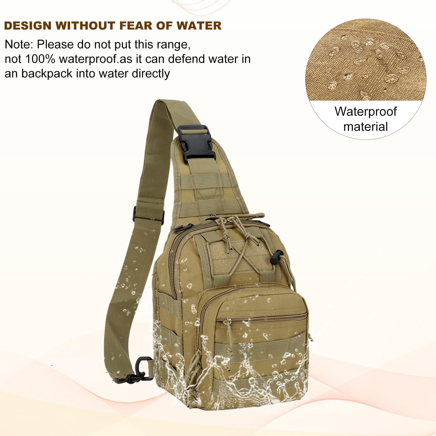 Tactical Shoulder Sling Bag Small Outdoor Military Sport Bag Pack Sling Shoulder Backpack Tactical Bag for Men Every Day Carry, Traveling, Trekking, Camping - Khaki