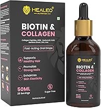 Healeo Biotin & Collagen Drops 50ml – Fast Absorbing Oral Supplement with Collagen Peptides, MSM, Hyaluronic Acid, Bamboo Shoot, Zinc & Iron – Supports Hair Growth, Strong Nails & Glowing Skin