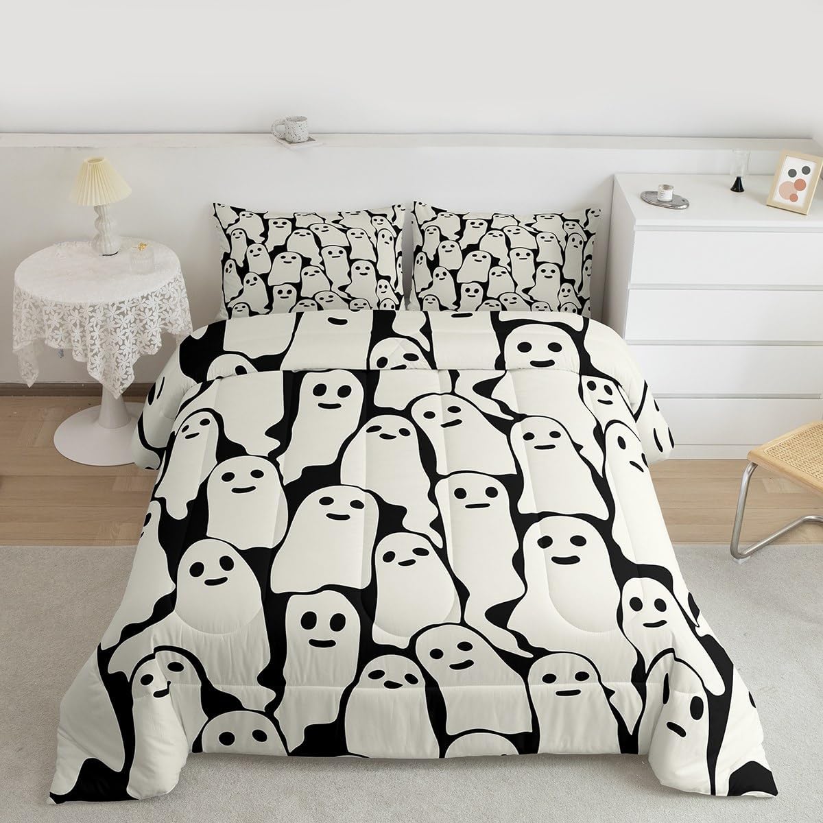 Kids Skull Ghost Bedding Set Toddler Size Happy Halloween Duvet Quilt for Boys Girls Teens Bedroom Decor Horror Theme Comforter Set Breathable Soft Microfiber Women Men Witchcraft With 1 Pillow Case