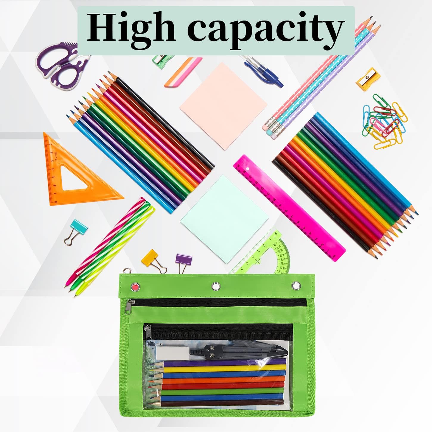 YoeeJob 2 Pack Expandable Pencil Pouches for 3 Ring Binders, Green image 5
