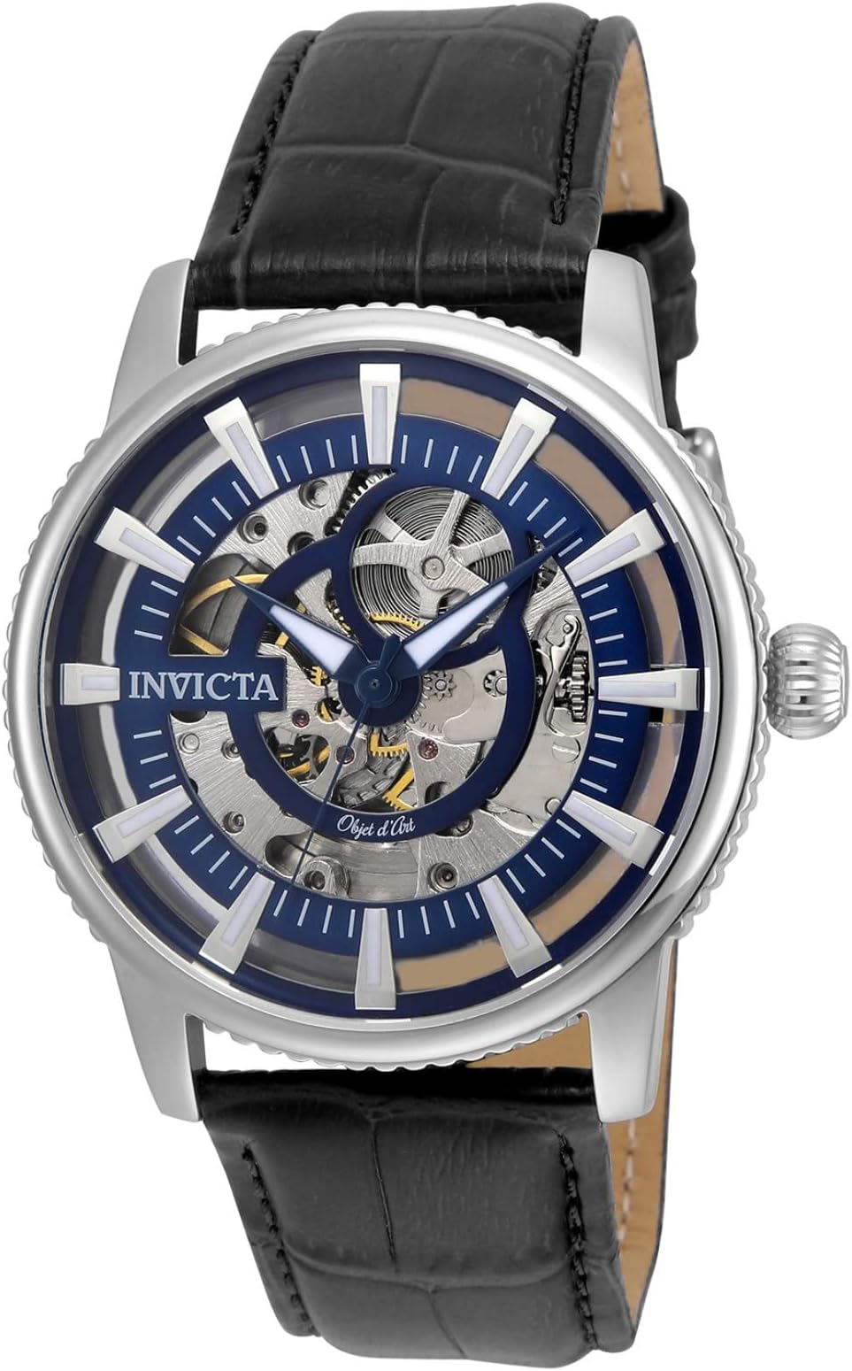 Men's 22640 Objet d'Art Analog Display Automatic Self Wind Black Watch, Black/Silver/Blue, Automatic Watch