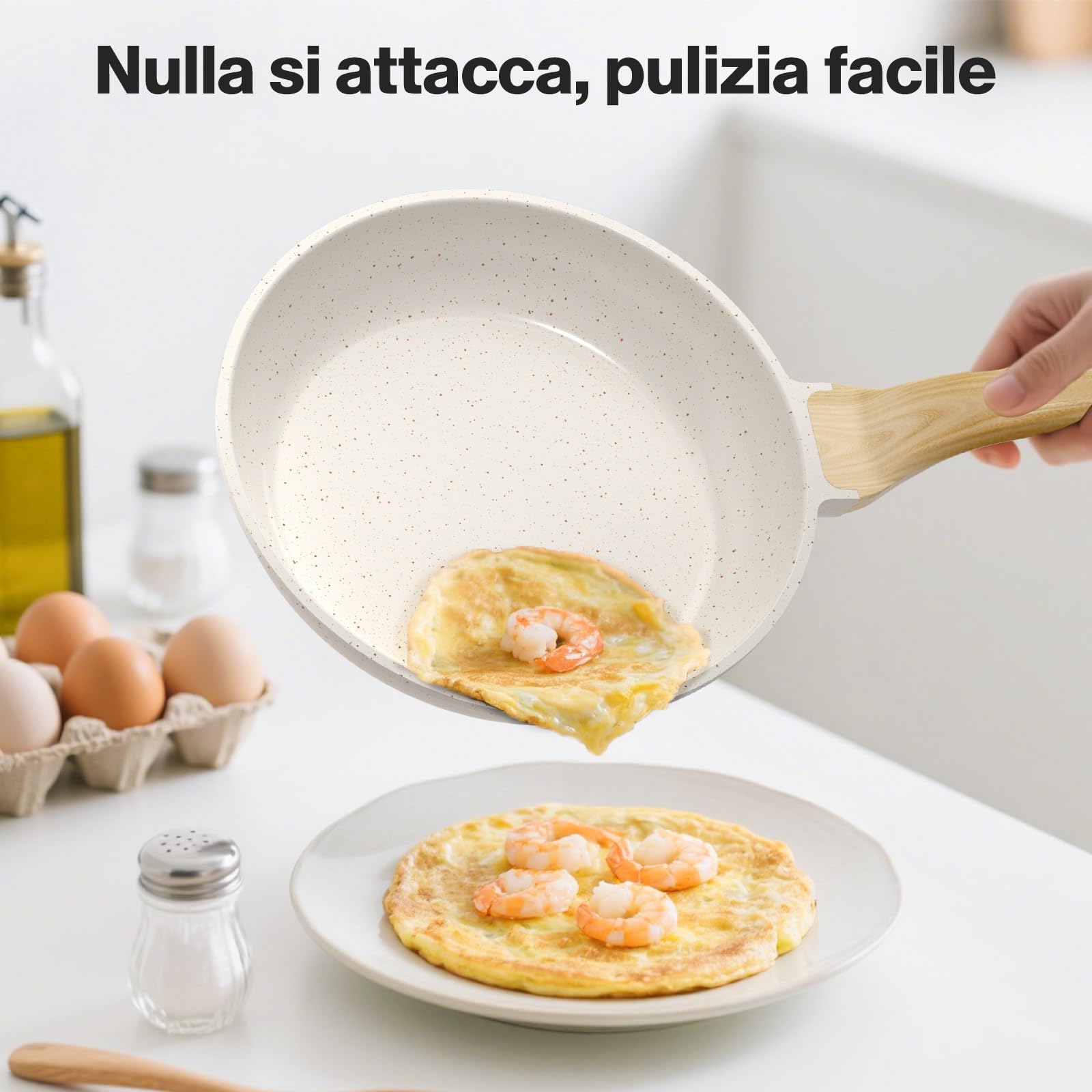 YASHE Set di 3 padelle antiaderenti da 20/24/28 cm con rivestimento in granito, adatte per induzione, leggere, durevoli e sane, per cucina quotidiana