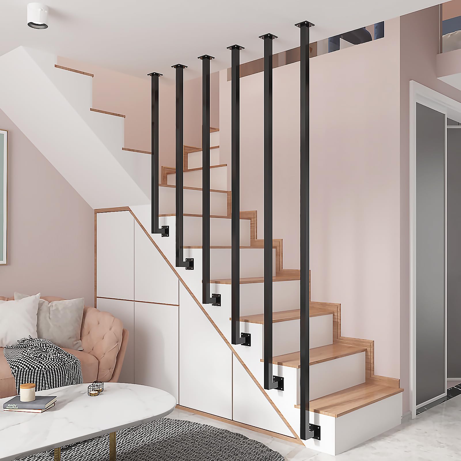 YUDE Ringhiera per Scale Interne, DIY Corrimano per Scale Interne Corrimano per Scale in Ferro Battuto Ringhiera per Scale a Forma di L per Soffitta, Interni Villa e Appartamento