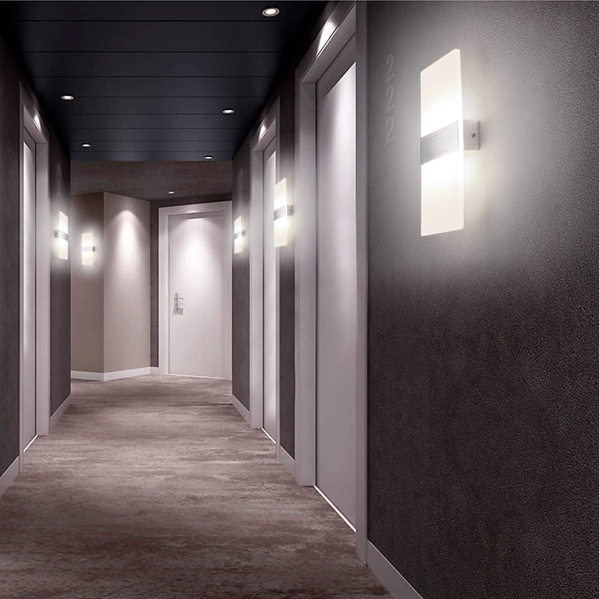 Klighten 4PCS Lampada da Parete Interno 12W Bianco neutro 4000K, Moderno Applique da Parete in Acrilico Perfetto per Camera da Letto, Soggiorno, Bagno, Corridoio, Scale, 780 Lumen