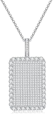 Moissanite Pendant Necklace for Men and Women 925 Sterling Silver Full Pave Rectangular Chain with D-Color VVS Stones, Luxury Jewelry Gift