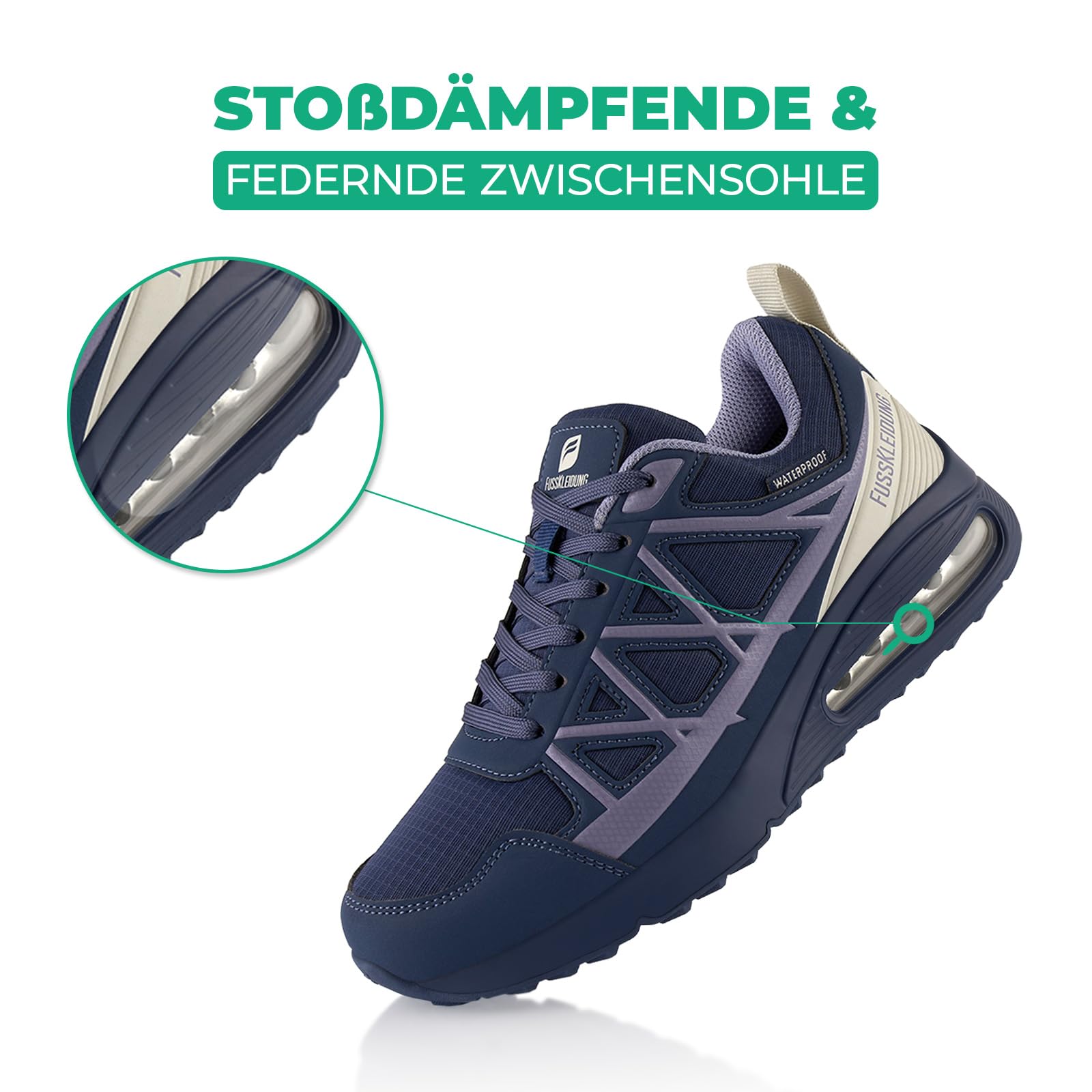Fusskleidung® Damen Herren Sneaker – wasserdichte Wanderschuhe mit Dämpfender Komfortsohle