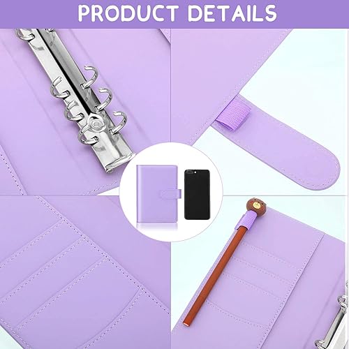 Miniatura 3 de Carpeta de piel sintética A6, 5 piezas, recargable, con 6 anillos, agenda personal de hojas sueltas con cierre de hebilla magnética (rojo, negro,