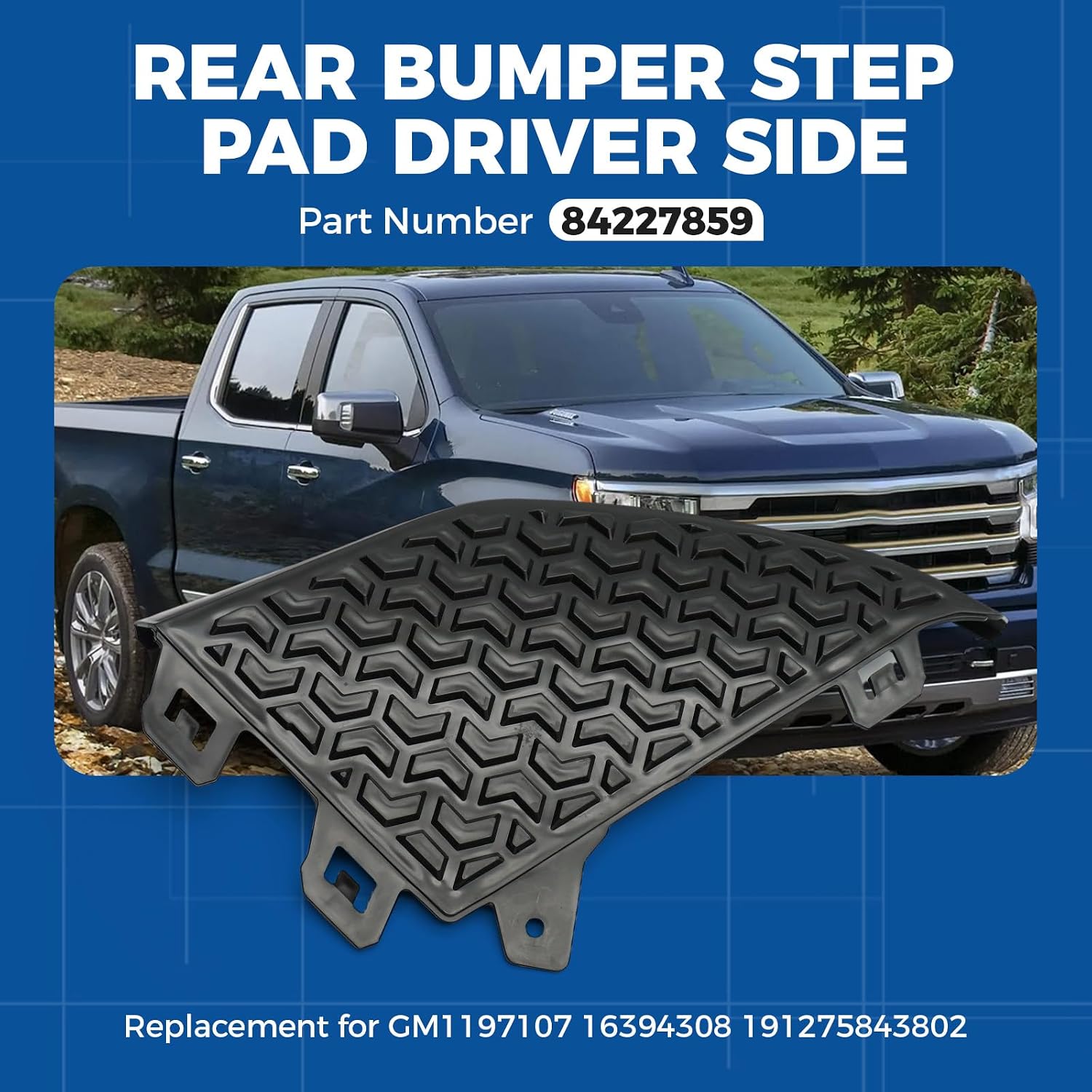 Rear Bumper Step Pad Passenger Side 84227858 Compatible with GM Chevy Silverado 1500 2019-2022, Corner Step Pad