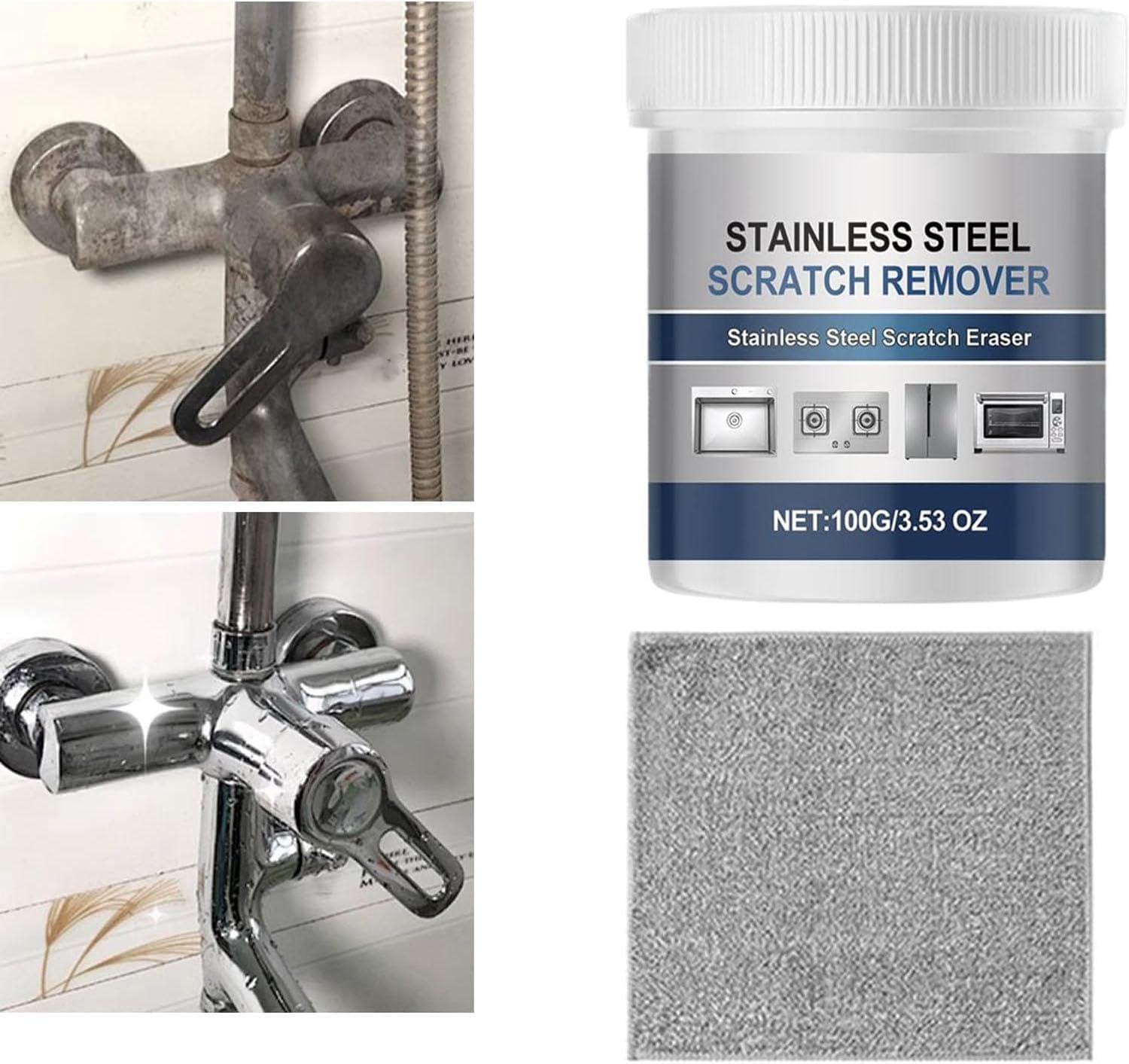 Stainless Steel Scratch Remover Kit, Rust Remover for Metal, Multi-purpose Stainless Steel Scratch 𝐑emover Paste, Heavy-Duty Sink and Appliance Repair Paste, for Oven, Appliances, Sink (3PCS)