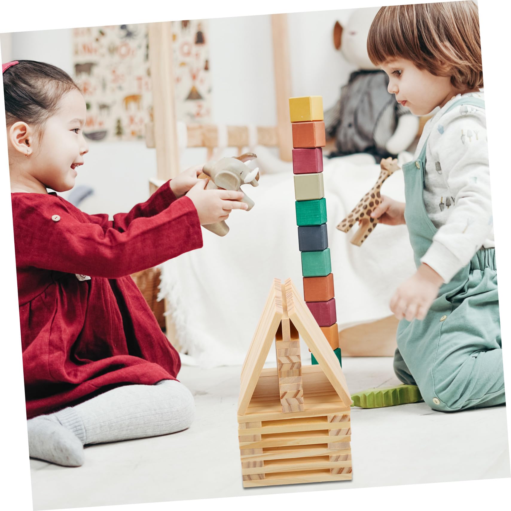 Toddmomy 100 Piezas Juguetes de Madera para Bloques de Construcción Equilibrio Educativo para Desarrollo Motriz y Coordinación Visual