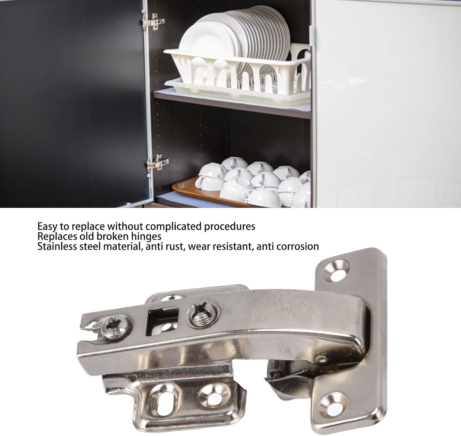 5Pcs Hydraulic Buffer Hinge, Cabinet Door Butt Hinge, Stainless Steel Soft Close Hinge with Reduced Noise and Anti Rust for Kitchen Wardrobe Bookcase TV Cabinet (B)