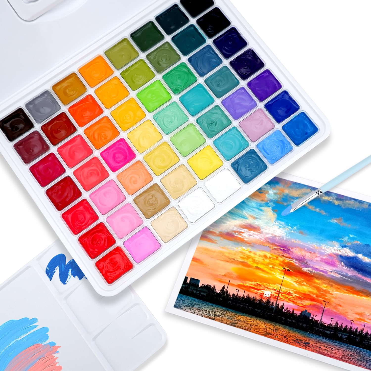 HIMI Gouache Paint Set, 56 Colors x 30 ml Jelly Cup Design in a Carrying Case, Non Toxic Gouache Paint for Canvas and Paper, Perfect for Artists, Students, and Beginners - Image 7