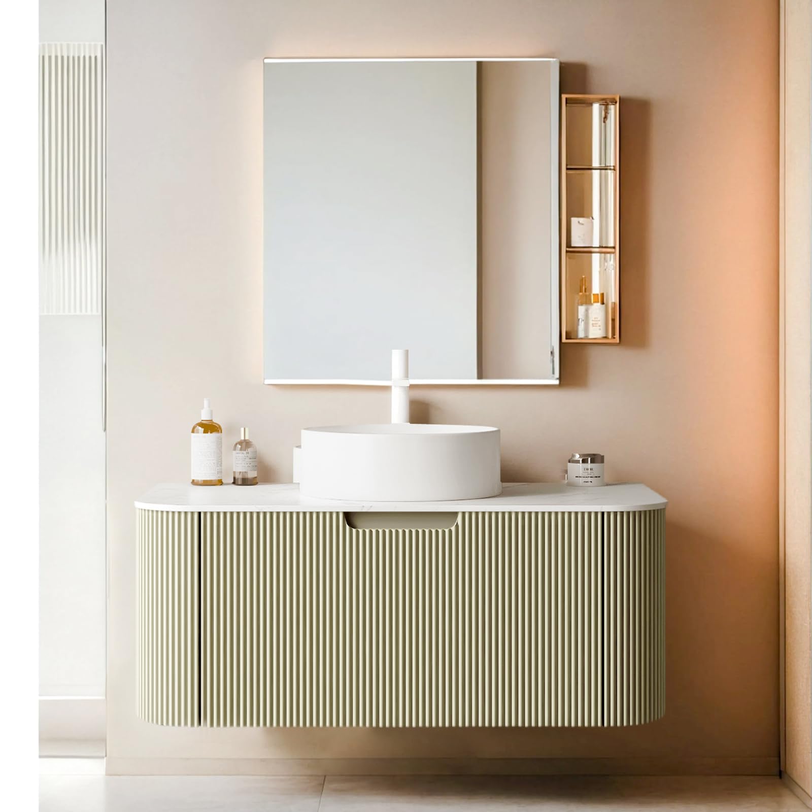36" Floating Bathroom Vanity with Sink, Wall Mounted Floating Bathroom Vanities with Ultra-Thin Ceramic Sink and Marble Top, Large Drawer for Ample Storage Space and No Assembly Required