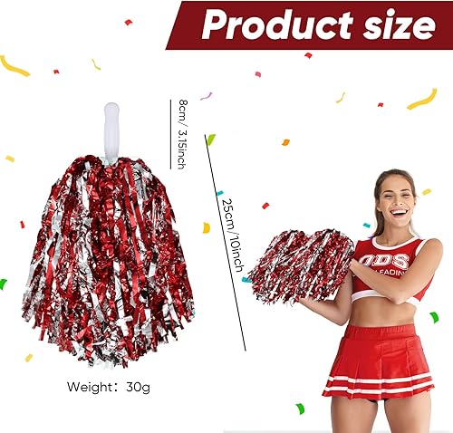 Miniatura 8 de 24 pompones de animadora con mango metálico para animadora animadora y animadora para fiestas de equipo deportivo, baile, animación