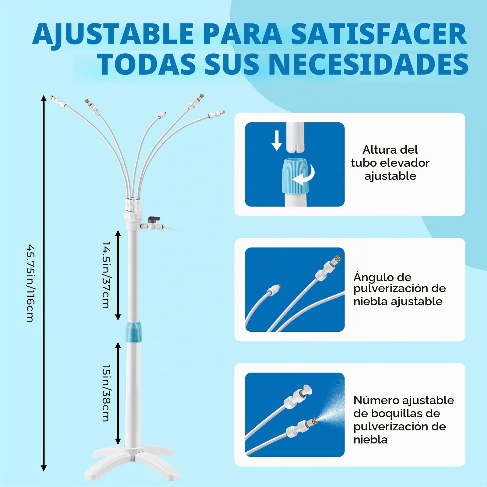 CINEMON Kit Nebulizador Jardín Terraza, Sistema de Nebulización con 5 Boquillas, Nebulizador Portatil para Patio, Nebulizador Telescópico Vertical de 360° para Eventos al Aire Libre