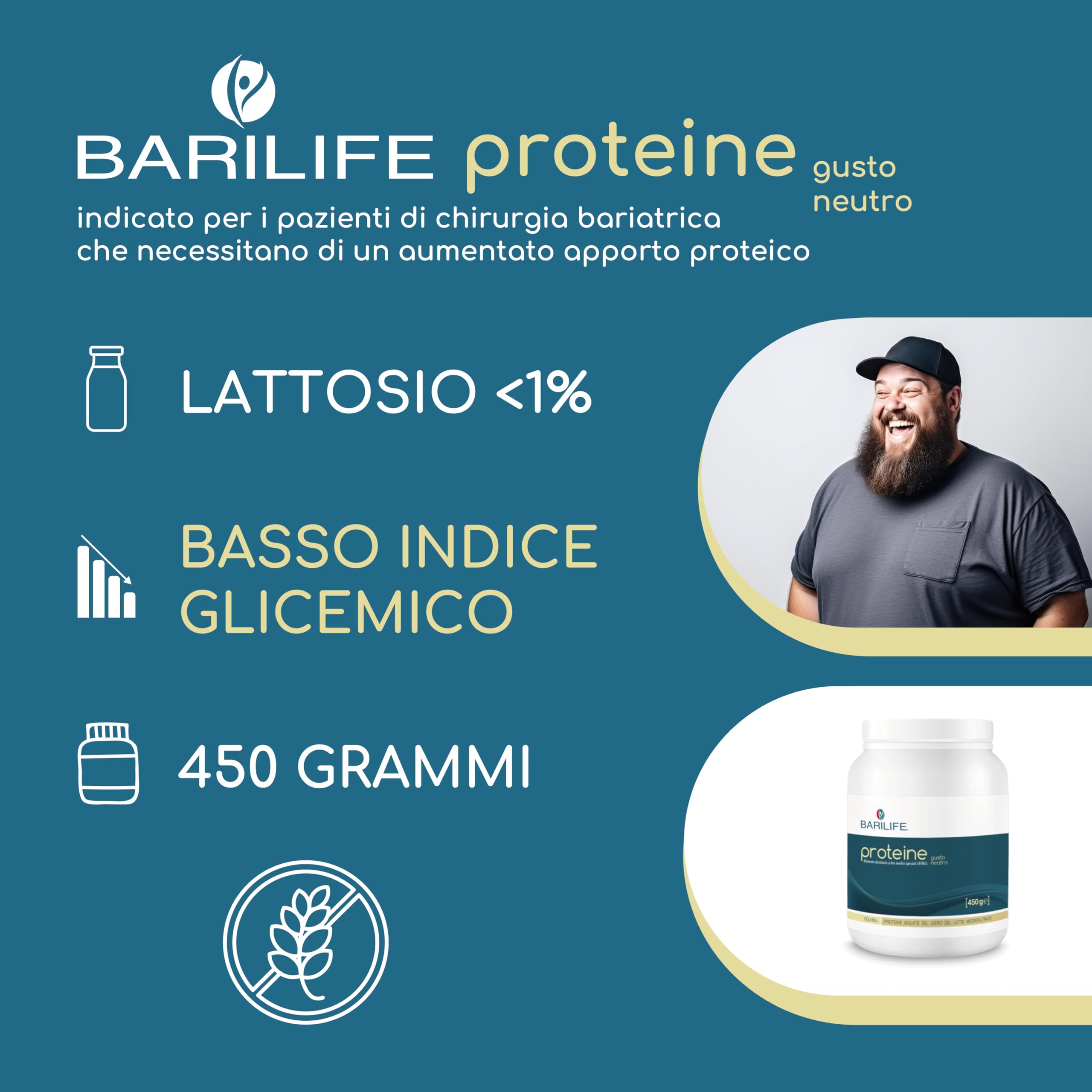 Barilife - Proteine del Siero del Latte Microfiltrate 450g - Per Chi Ha Subito Interventi Chirurgici - Polvere Istantaneamente Solubile - Gusto Neutro