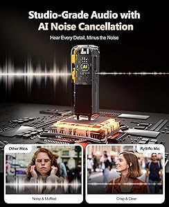 Rythflo Wireless Lavalier Microphone for iPhone/Android/iPad/Laptop Dual Lav Mic with Charging Case, AI Noise Reduction, 50H Battery, 230ft Range, Lapel Microphones for Video Recording, Vlogging