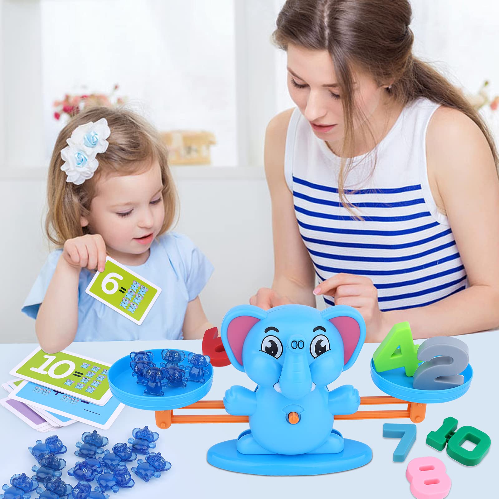 Juguete de equilibrio con forma de elefante, juego educativo con números matemáticos, juguete de aprendizaje con pequeños elefantes, números, adecuado para niños y niñas a partir de 3 años